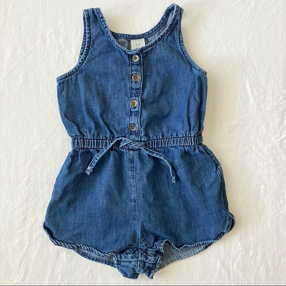 Baby gap denim chambray romper jumper drawstring